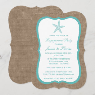 Convite Turquoise Starfish Burlap Beach Festa de noivado