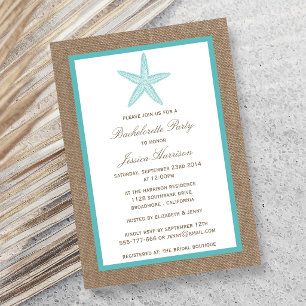Convite Turquoise Starfish Festa de solteira Burlap