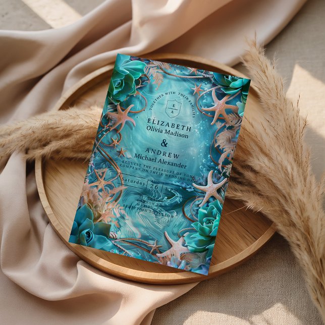 Convite Turquoise Starfish Ocean Wedding (Criador carregado)