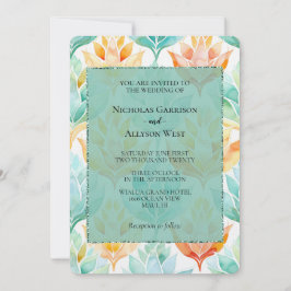 Convite Turquoise Tangerine Abstrato Floral Casamento