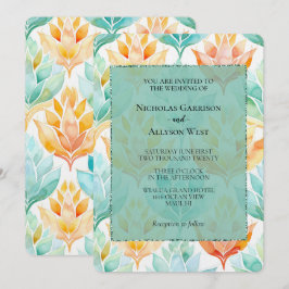 Convite Turquoise Tangerine Abstrato Floral Casamento