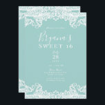 Convite Turquoise Teal White Lace Elegante Doce 16<br><div class="desc">Personalizar para qualquer evento</div>