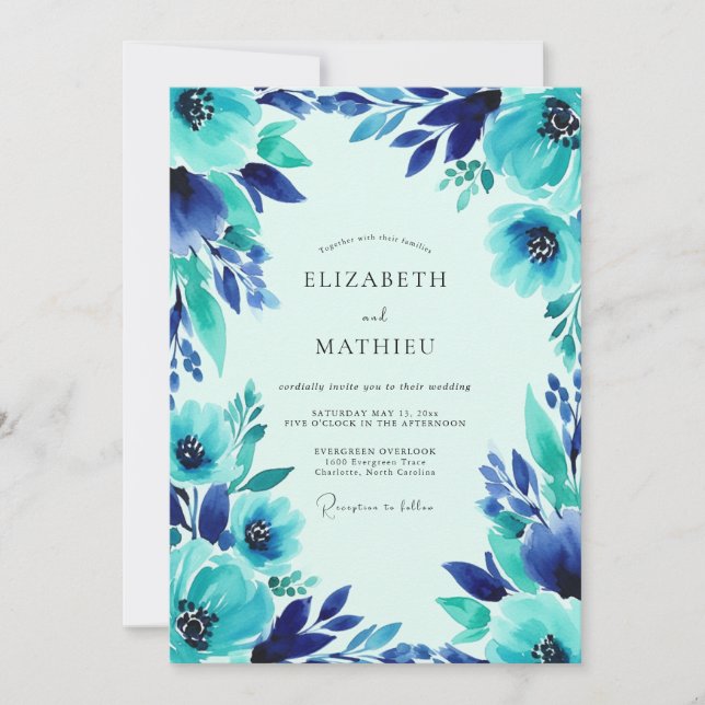 Convite Turquoise Vivid Coastal Wedding (Frente)