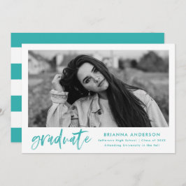 Convite Turquoise Watercolor Brush Script Graduation Party