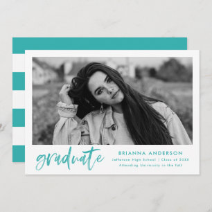 Convite Turquoise Watercolor Brush Script Graduation Party