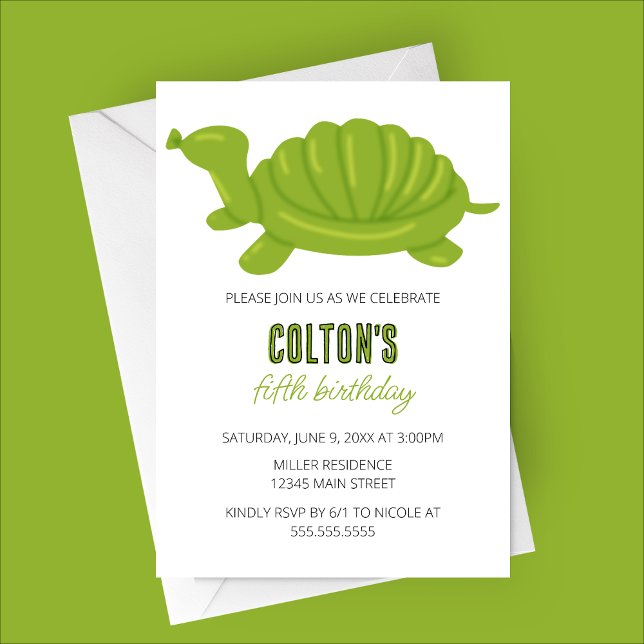 Convite Turtle Balloon Animal Festa de aniversário (Green Turtle Balloon Animal Birthday Party Invitation)
