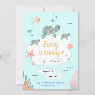 Convite Turtle Birthday invitation under the sea invite