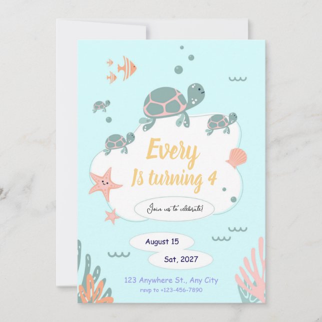 Convite Turtle Birthday invitation under the sea invite (Frente)