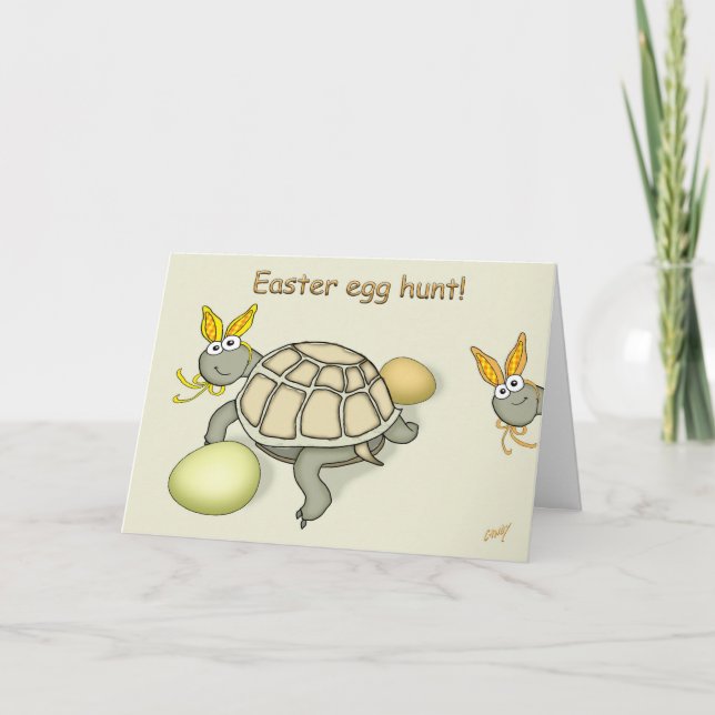 Convite Turtle Easter Bunny with Eggs Invitation Card (Frente)