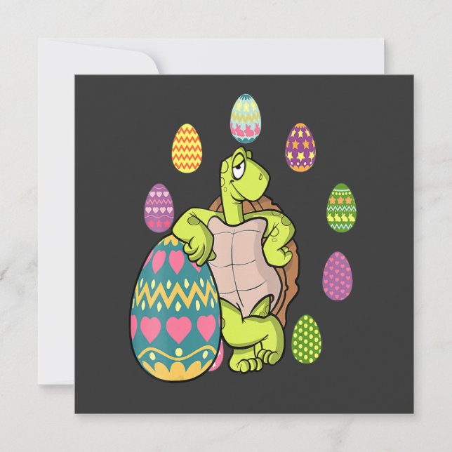 Convite Turtle Egg Hunting Easter Day Cute Animal Boys Gir (Frente)