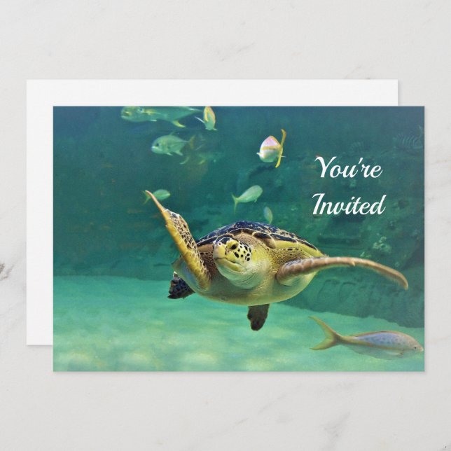 Convite Turtle Sea Water Fish Photo Birthday (Frente/Verso)