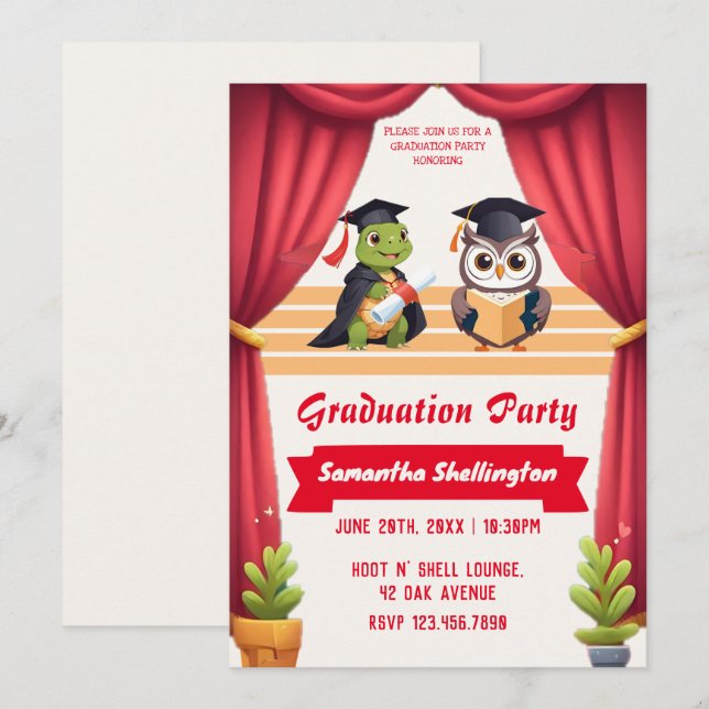 Convite "Turtley Wise: Uma Festa de Formatura Owl-stravaga (Frente/Verso)