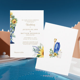 Convite Tuscan Sunflower Casamento Texto Dourado