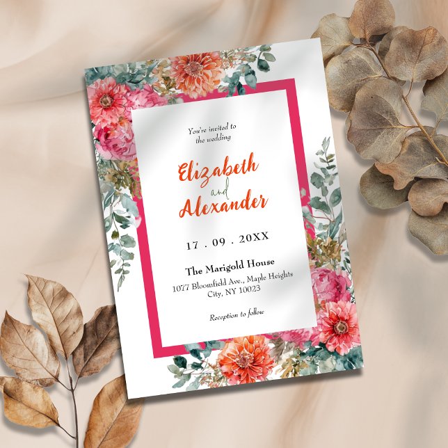 Convite Tuscan Sunset Pink e Orange Floral Weding (Criador carregado)