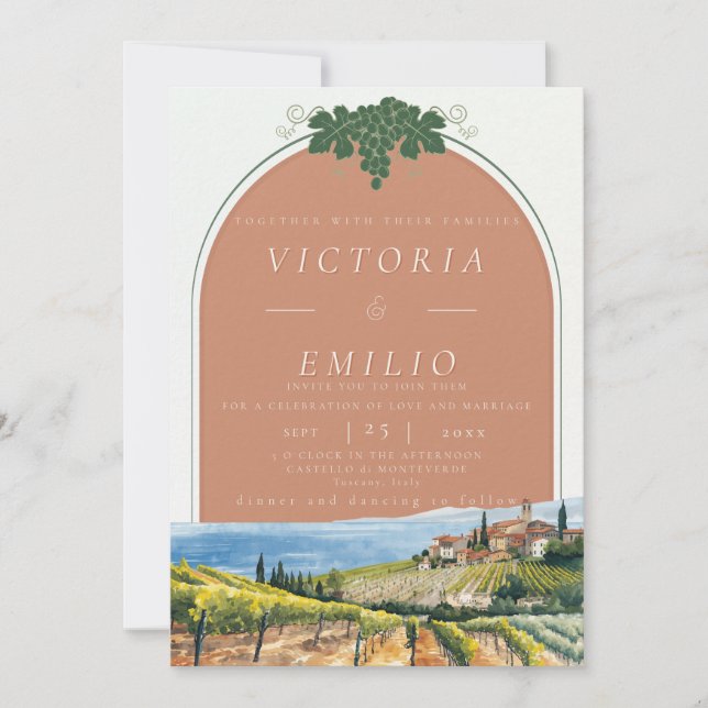 Convite Tuscan Vineyard Terracotta Wedding  (Frente)