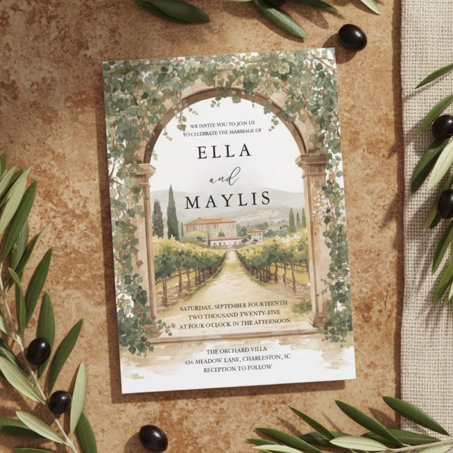 Convite Tuscan Vineyard Wedding | Italian Arch Watercolor (Criador carregado)