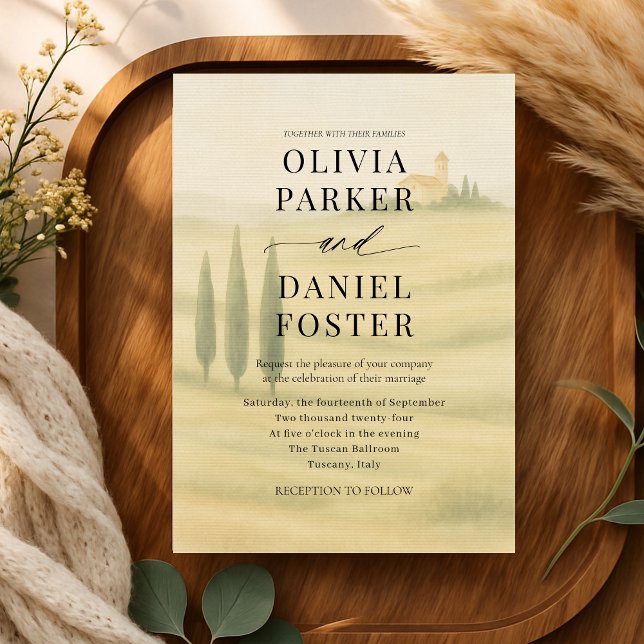 Convite Tuscany Italy Watercolor Destination Wedding  (Criador carregado)