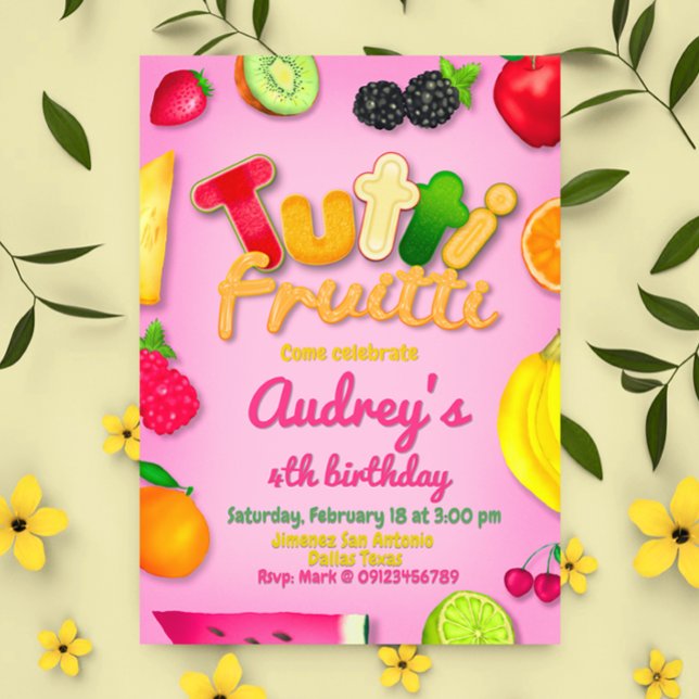 Convite Tutti Fruitti - Festa de aniversário Fruta (Tutti Fruitti - Fruits Birthday Party Invitation)
