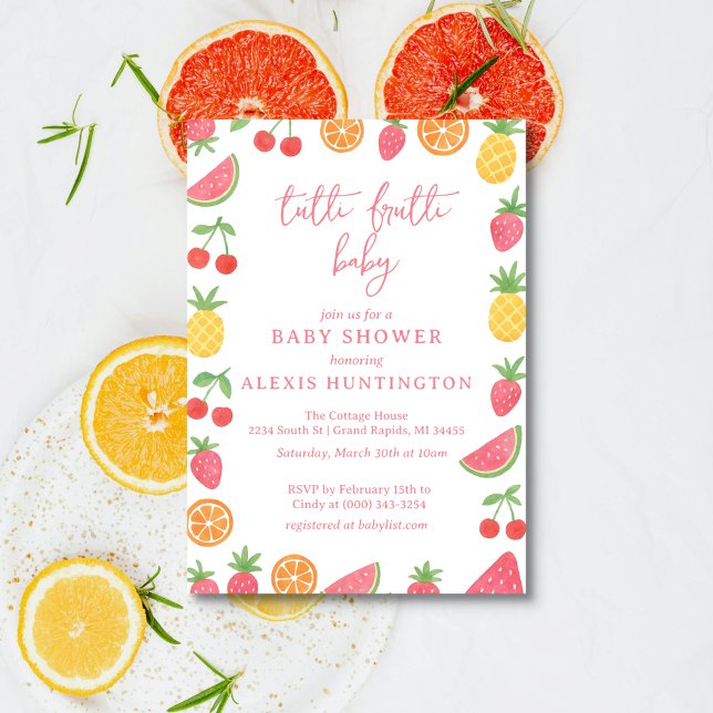 Convite Tutti Frutti Baby Shower Invitation (Criador carregado)