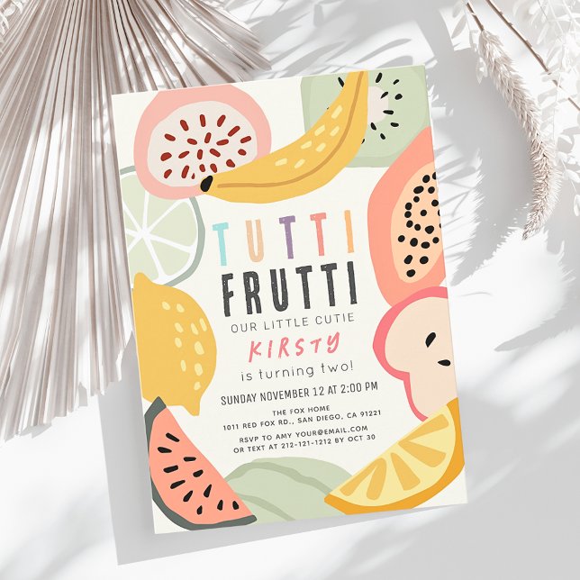 Convite Tutti Frutti Colorida Fruta segundo aniversário (Criador carregado)