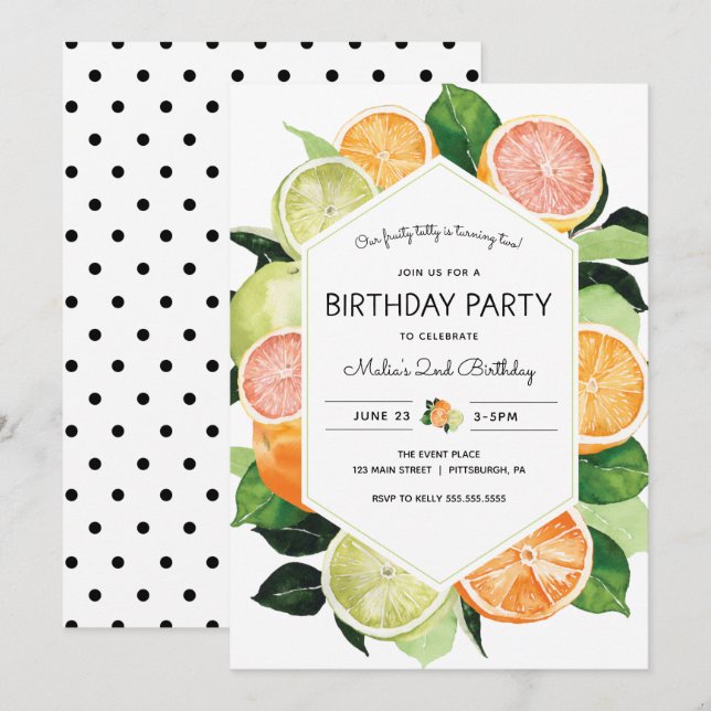 Convite Tutty Fruity Citrus Birthday (Frente/Verso)
