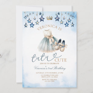 Convite Tutu Azul Real com Laço Bailarina Fofa Aniversário