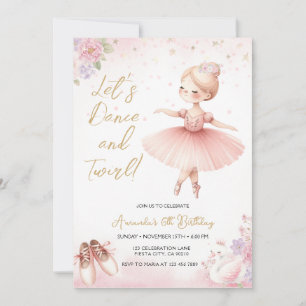 Convite Tutu Bailarina Rosa Floral Ballet Menina Aniversár