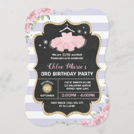 Convite Tutu Ballerina Purple Dourado Aniversário Floral C
