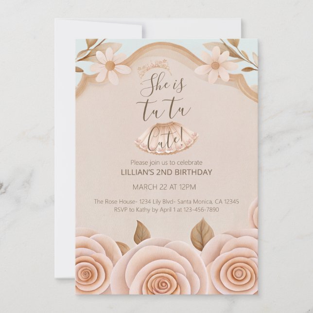 Convite Tutu Ballet Dance Girls Second Birthday Invitation (Frente)