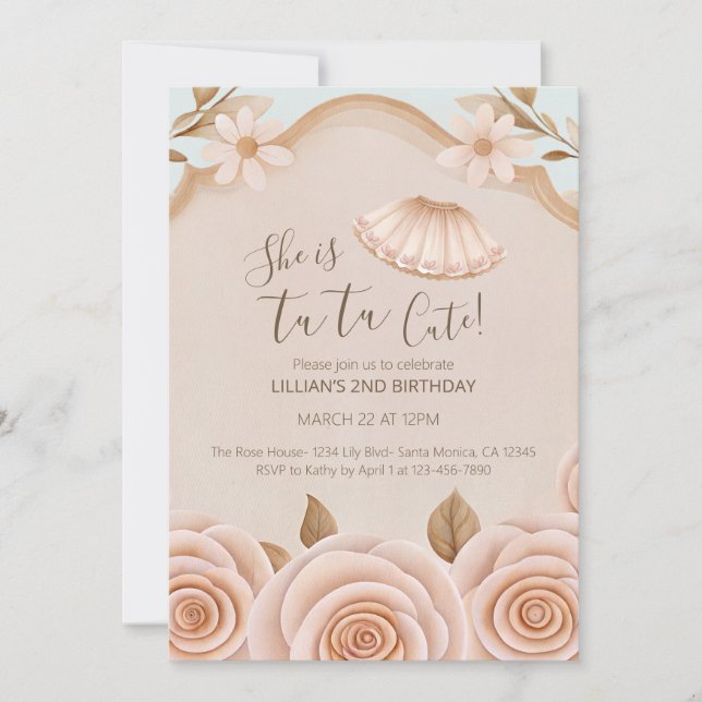 Convite Tutu Cute Ballet Girls Second Birthday Invitation (Frente)