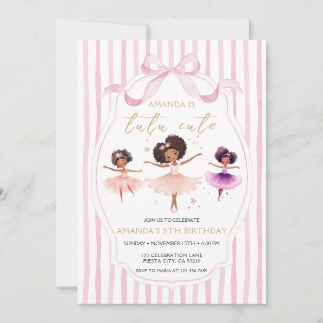 Convite Tutu Cute Birthday Ballerina Pink Bow Invitation (Frente)