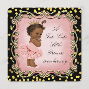 Convite Tutu Cute Ethnic Princesa Negra Dourada Confetti