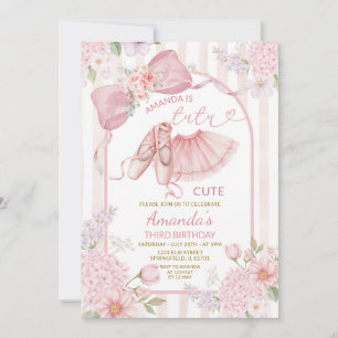 Convite Tutu de Bailarina Rosa Bege Coquette Floral Aniver