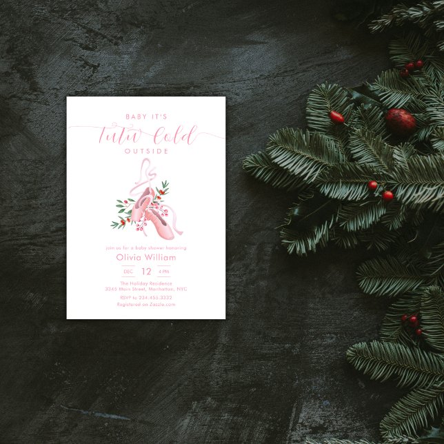 Convite Tutu de Bailarina Rosa de Inverno Frio Chuvada de  (Pink Winter Ballerina Tutu Cold Baby Shower Invitation)