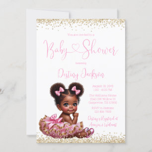 Convite Tutu de Glitter Rosa Dourado Chá de Bebê Menina Af