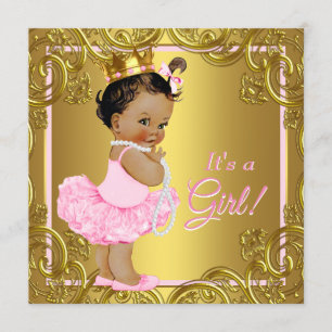 Convite Tutu de ouro rosa Chuveiro de Bebê Princesa Étnica