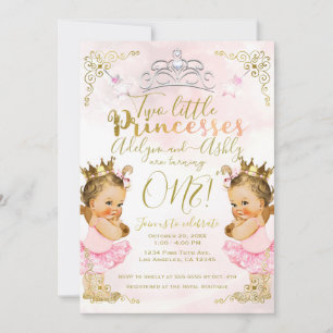 Convite Tutu e Coroa de Princesa Rosa para Gêmeas no Anive