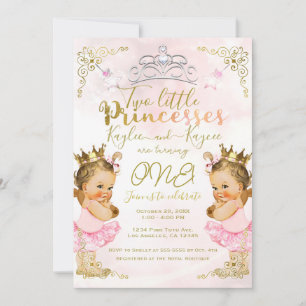Convite Tutu e Coroa de Princesa Rosa para Gêmeas no Anive