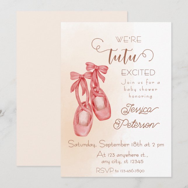 Convite Tutu excited Ballerina Baby Shower (Frente/Verso)