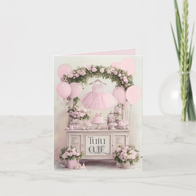 Convite Tutu Fofo Tema de Bailarina Rosa para Meninas (Frente)