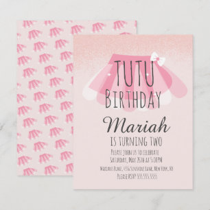 Convite Tutu Menina Aniversário Rosa Brilho Falso 