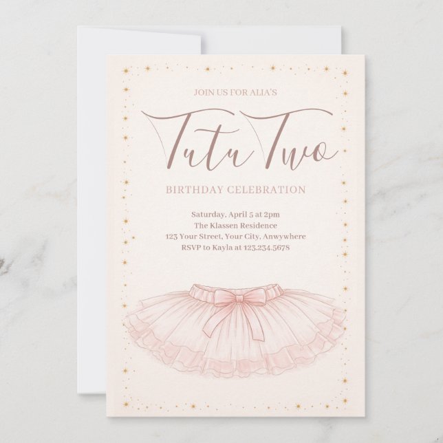 Convite Tutu Two Birthday Invitation (Frente)
