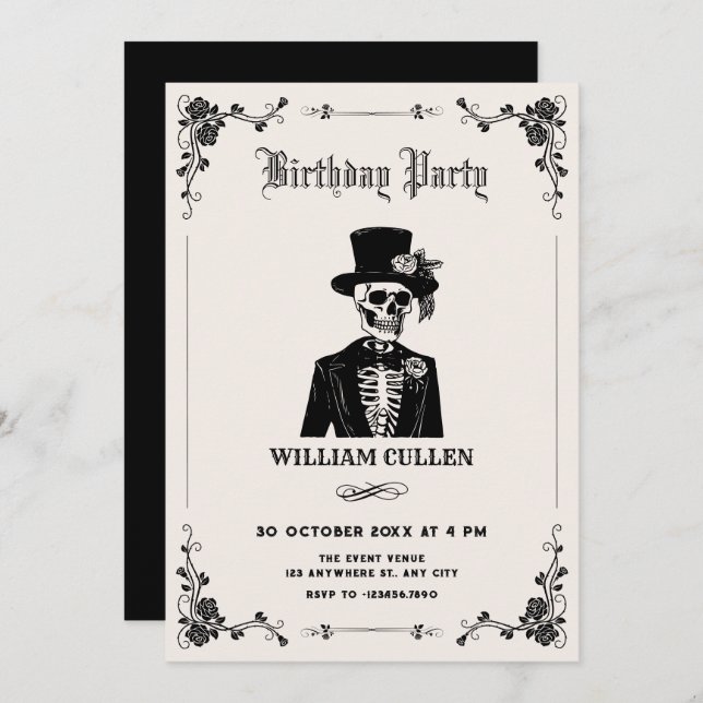Convite Tuxedo crânio (Frente/Verso)