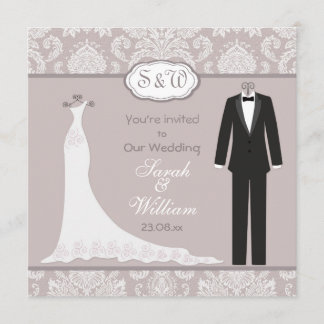 Convite Tuxedo e palhaço na casamento tema damasco de cinz
