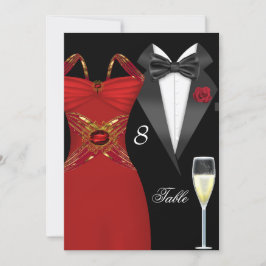 Convite Tuxedo Red Dress Table Number Local 2