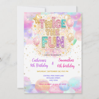 Convite Twice the Fun Pastel Glitter Double Birthday