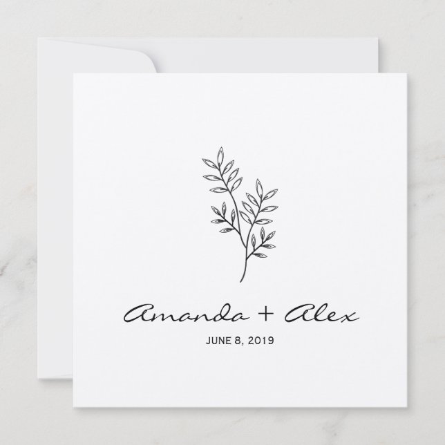Convite Twigs & Leaves Monogram Black & White Wedding (Frente)