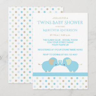 Convite Twin Baby Boy Elephants Baby Shower Invants