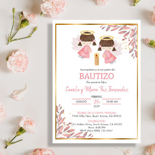 Convite Twin Baby Girls Invitación Bautizo deixa batismo