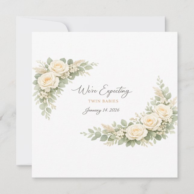 Convite Twin Baby Shower Invitation Botanical Greenery Flo (Frente)